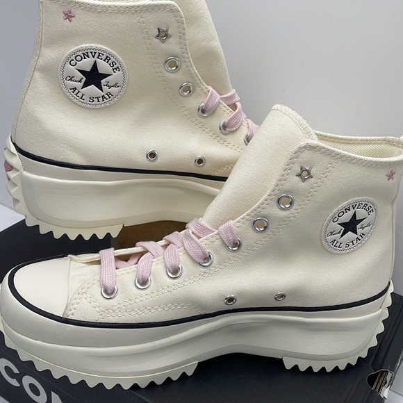 Converse WMNS RUN STAR HIKE HI EGRET/LOTUS PINK/BLACK A12205C Platforms Sneakers - Picture 10 of 16
